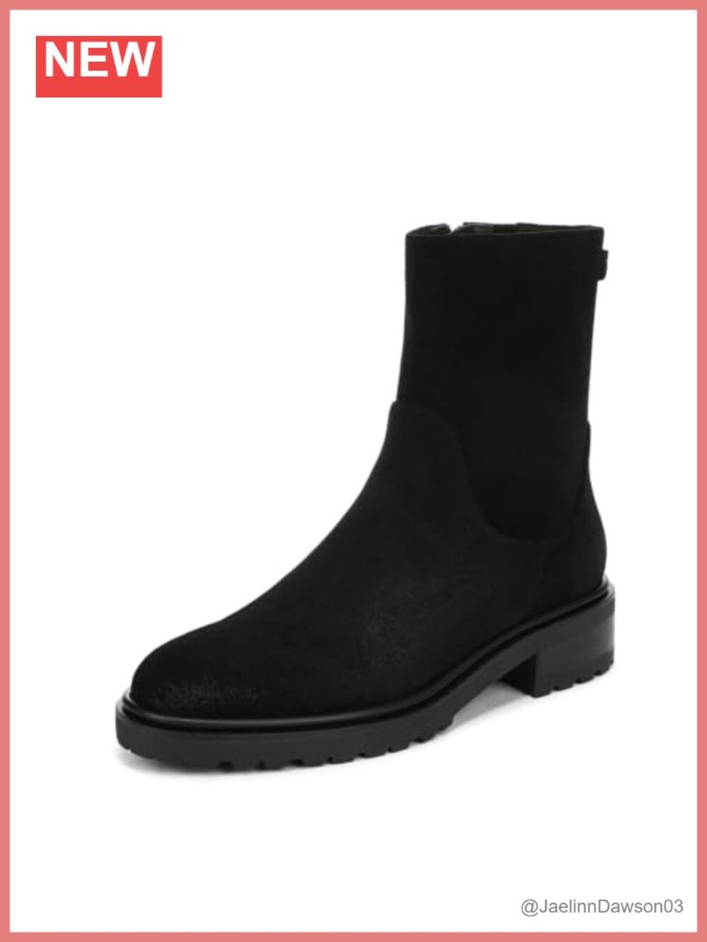 Ankle Bootie Suede Round Toe Zip Closure Block Heel